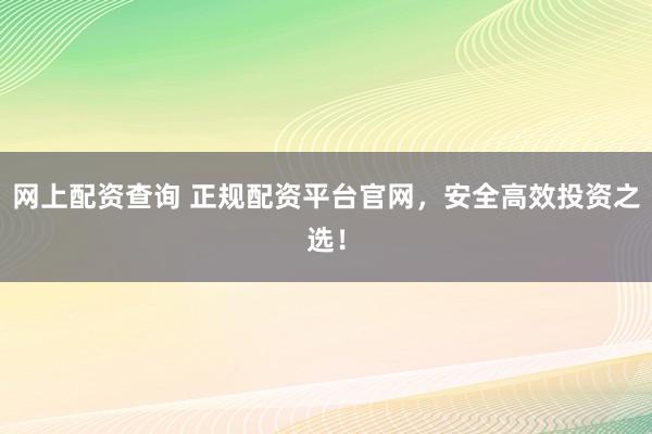 网上配资查询 正规配资平台官网，安全高效投资之选！