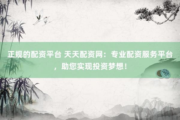 正规的配资平台 天天配资网：专业配资服务平台，助您实现投资梦想！