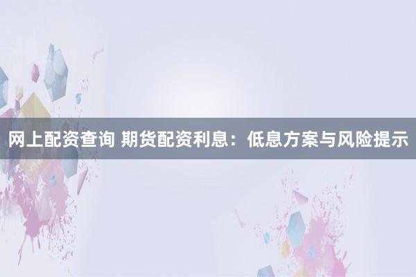 网上配资查询 期货配资利息：低息方案与风险提示
