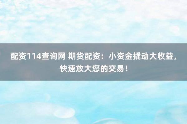 配资114查询网 期货配资：小资金撬动大收益，快速放大您的交易！