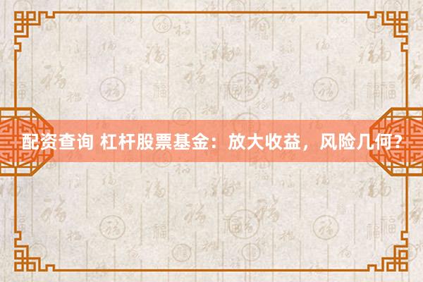 配资查询 杠杆股票基金：放大收益，风险几何？