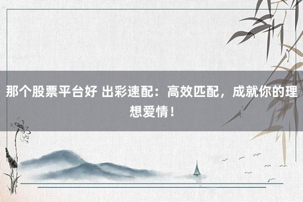 那个股票平台好 出彩速配：高效匹配，成就你的理想爱情！